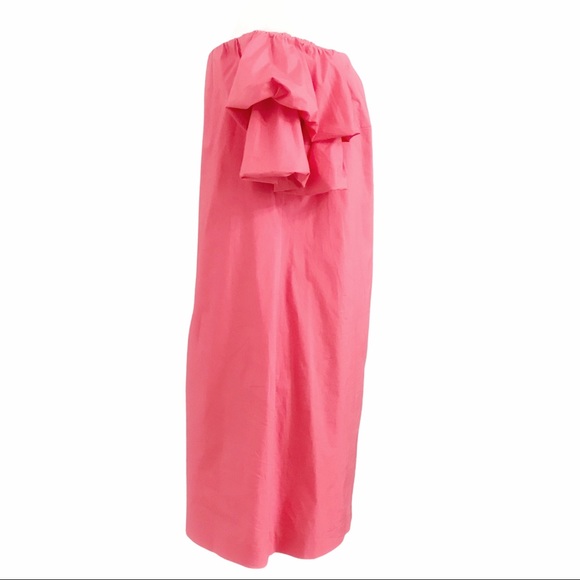 CLUB MONACO CORAL PINK OFF THE SHOULDER RUFFLE PUFFY SHORT SLEEVE TUNIC DRESS - Picture 2 of 7